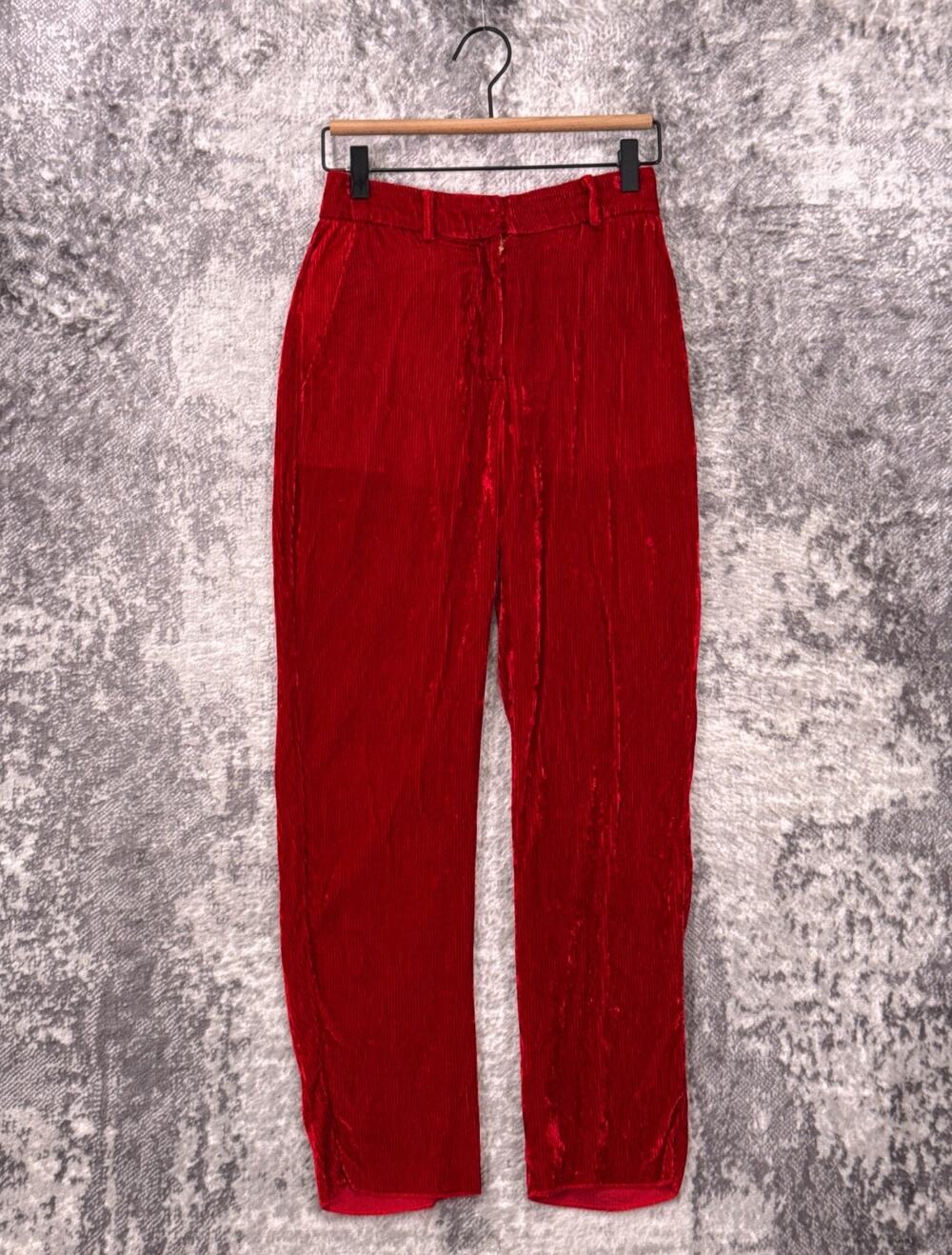 Sies Marjan Pants 0 Womens Red Silk Luxury Corduroy Cinch Back Trouser